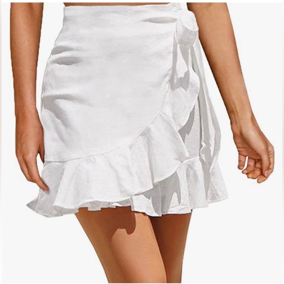 Aerie Linen Blend Ruffle Wrap Mini Skirt White Size  XS - Picture 1 of 4